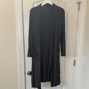 Long Olive Green Open Front Cardigan